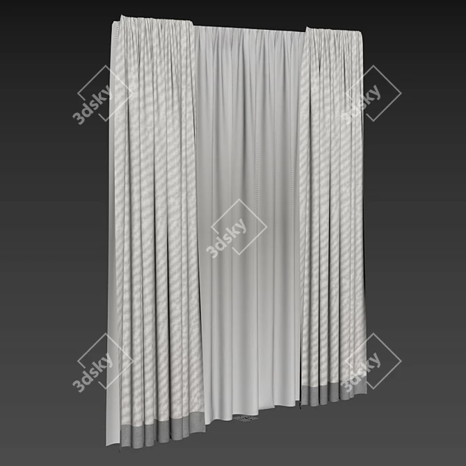 Title: Beige Cotton Curtain with Gray Stripe 3D model image 5