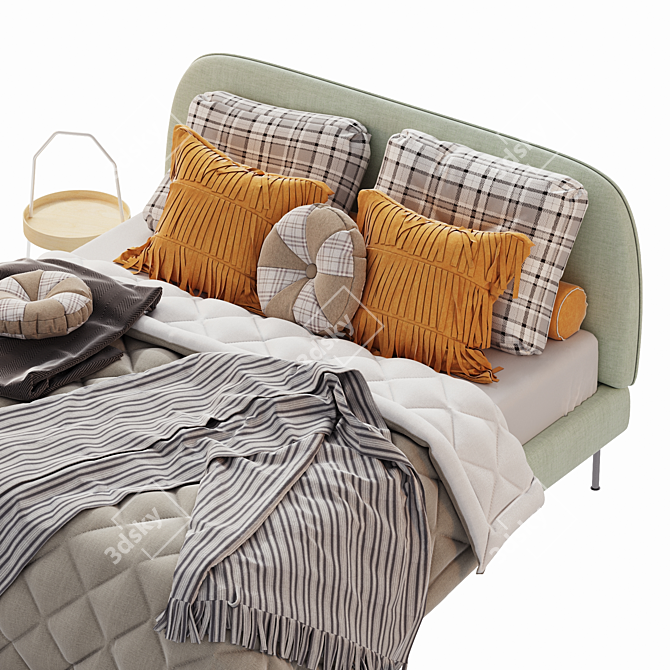 Modern Minimalist Bed and Side Table - IKEA Vadheim Burvik 3D model image 5