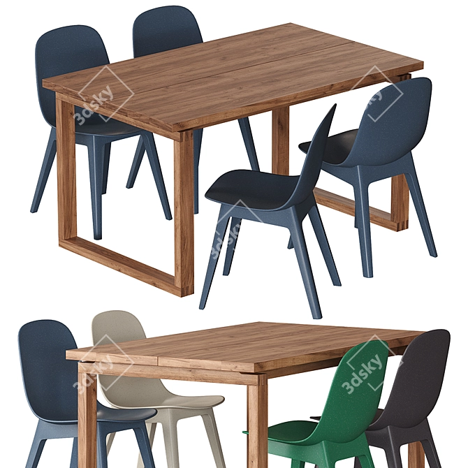 Modern Oak Dining Table and Chairs 3D model image 3