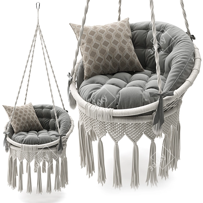 Boho Macrame Hammock Swing 3D model image 2