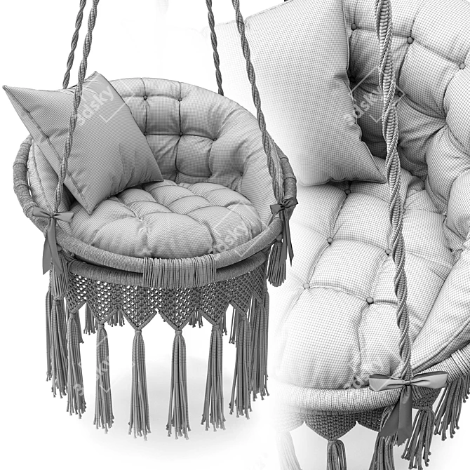 Boho Macrame Hammock Swing 3D model image 7