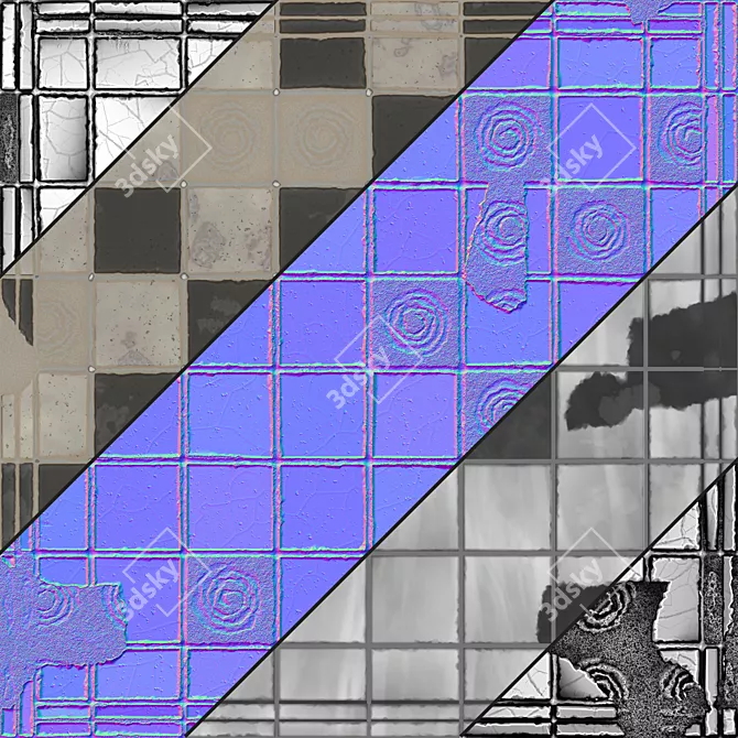Seamless Brocken Gray Tiles 3D model image 6