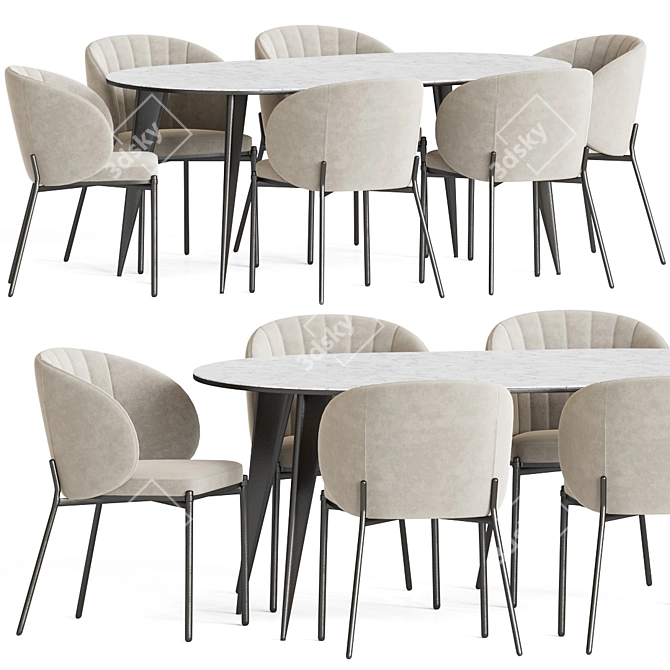 Modern Dining Set with Metal, Wood, and Velvet Accents 3D model image 1