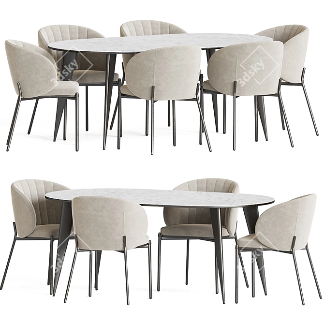 Modern Dining Set with Metal, Wood, and Velvet Accents 3D model image 2