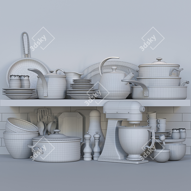 Versatile Kitchen Collection: Saucepan, Duckling, Food Processor, Frying Pan, Service 3D model image 4