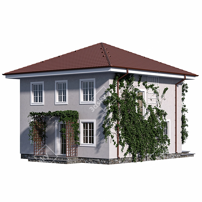 Classic Two-Storey House with Ivy 3D model image 2