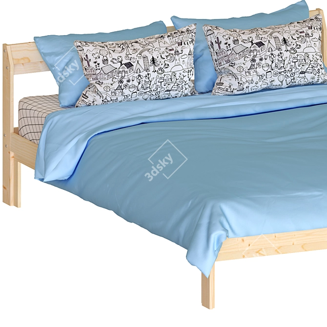 Pine Double Bed Frame - NEIDEN 3D model image 2