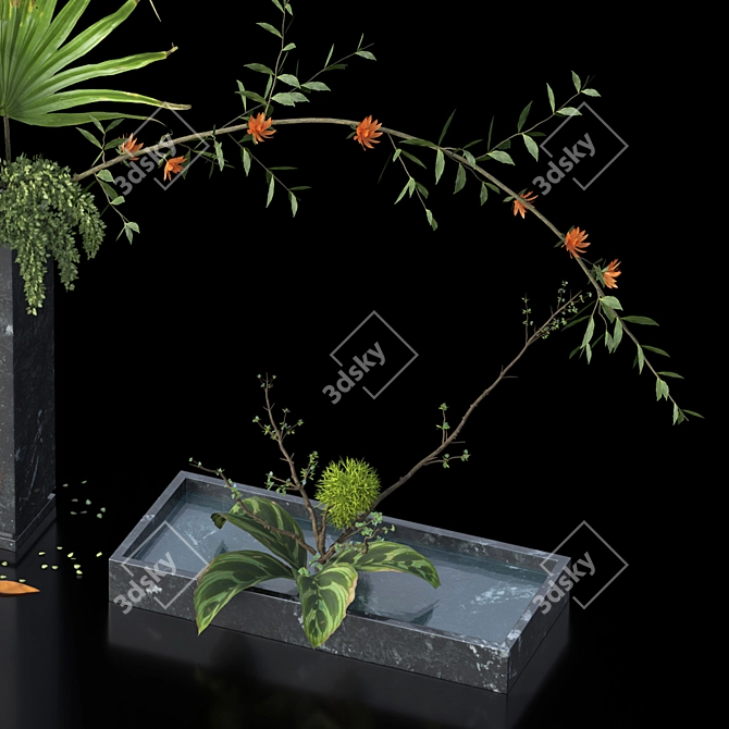 Botanical Bliss: Trio of Indoor Bouquets 3D model image 3