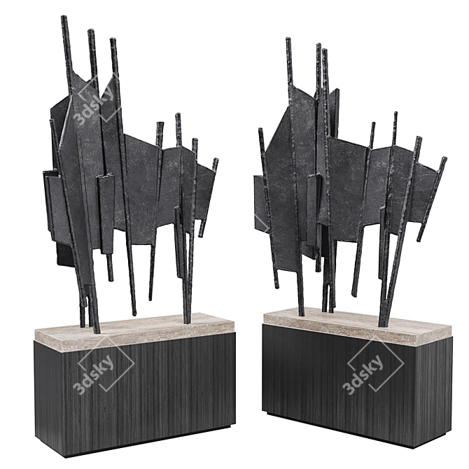 Elegant Metal Sail Sculpture 3D model image 6