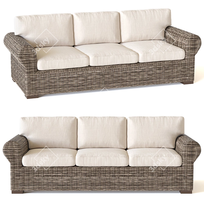 Huntington Wicker Roll Arm Sofa 3D model image 4