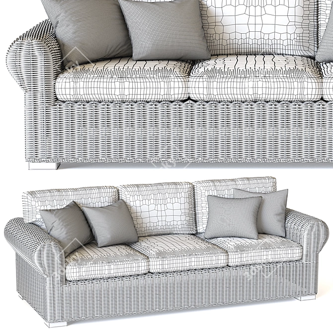 Huntington Wicker Roll Arm Sofa 3D model image 5