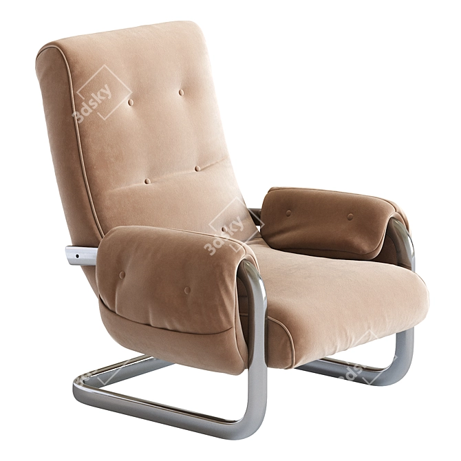 Italian 1970s Brown Mohair Lounge Chairs 3D model image 3