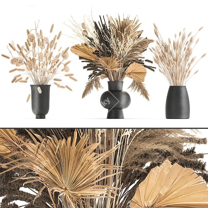Elegant Dry Flower Bouquet 3D model image 1