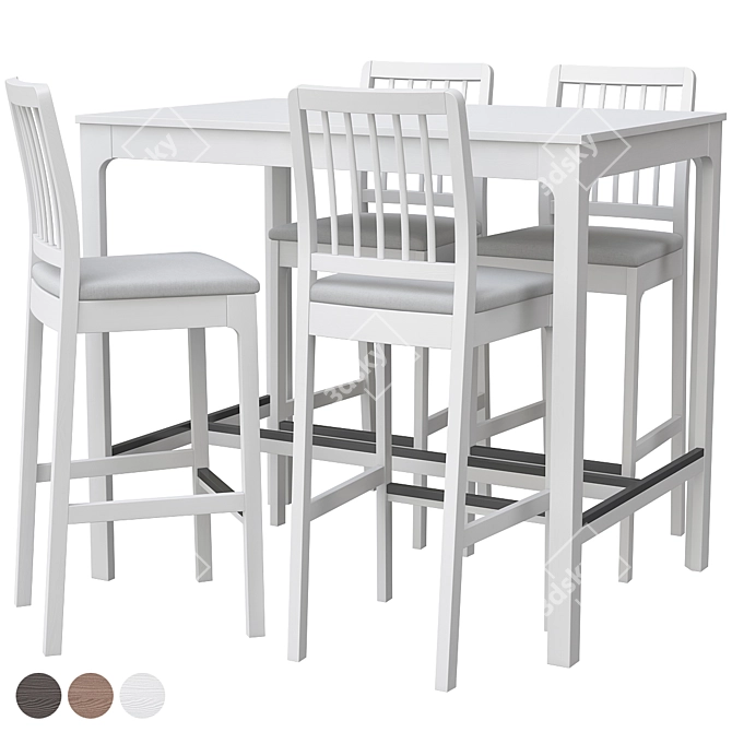EKEDALEN Bar Set: Dark Brown/ Light Gray, 4 Chairs 3D model image 3