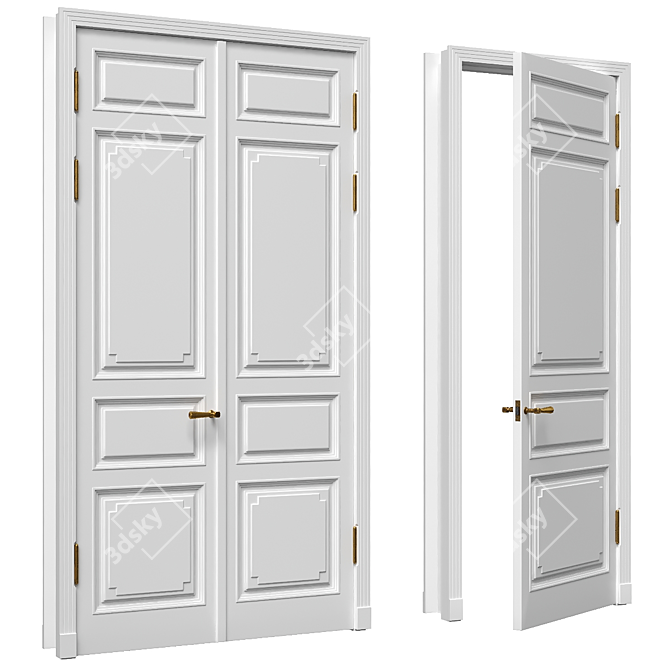 Classic Panelled Door with Brass Hardware 3D model image 1