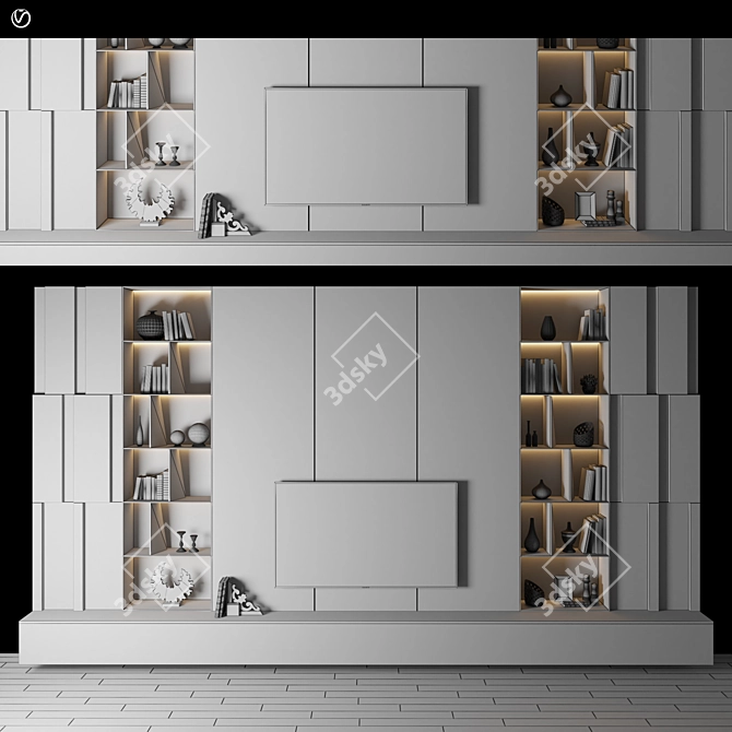 Modern 16 TV Wall Rack 3D model image 2