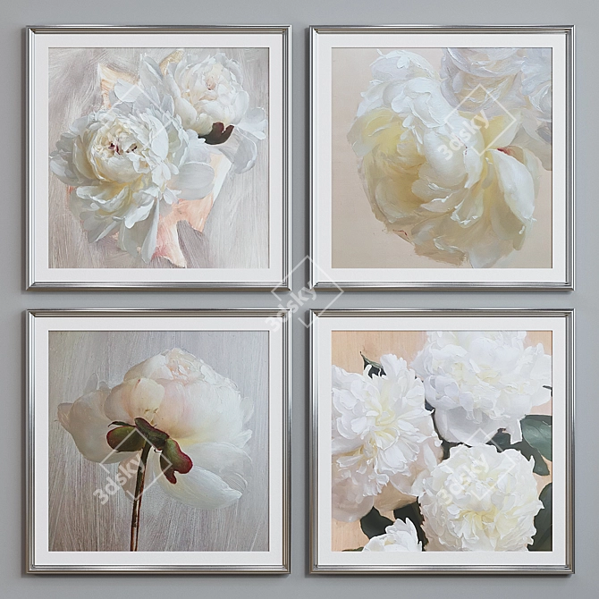 Elegant Pion Flower Picture Frame Set 3D model image 3