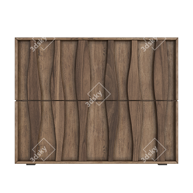 Elegant Walnut Bedside Table with Intricate Carvings 3D model image 2
