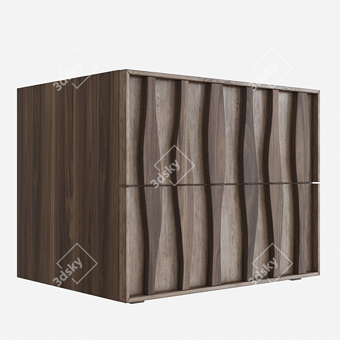 Elegant Walnut Bedside Table with Intricate Carvings 3D model image 7