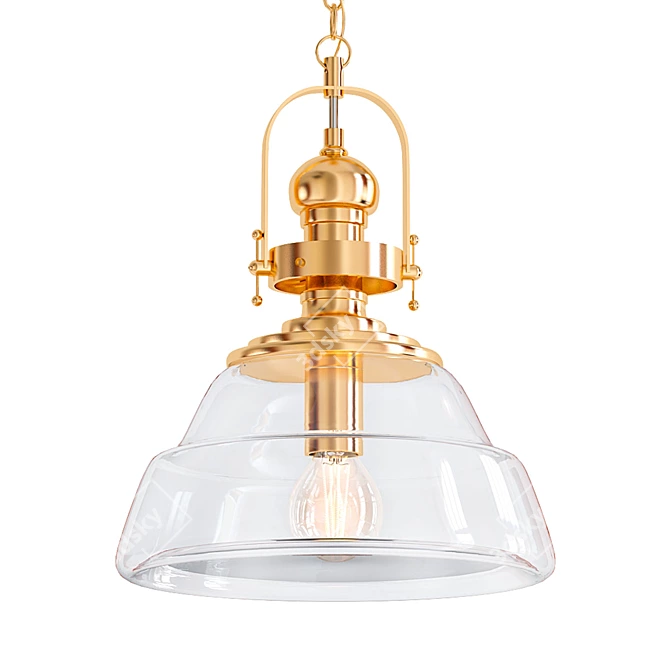 Antique Brass & Clear Glass Pendant Light 3D model image 1