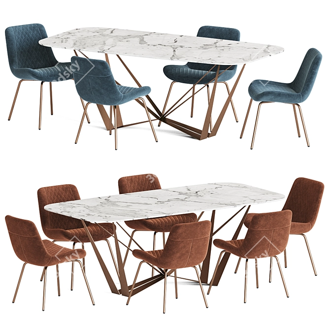 Modern Dining Set 136: Metal, Wood, and Velvet 3D model image 2