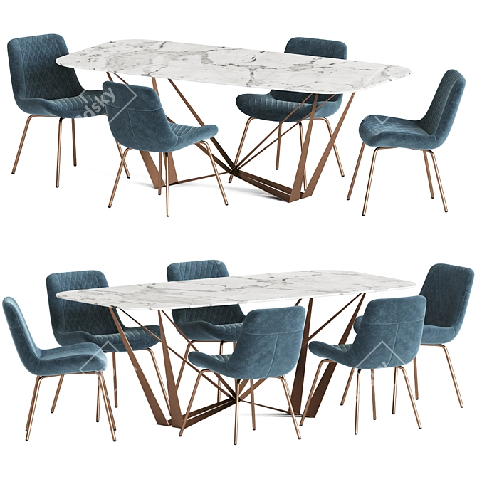 Modern Dining Set 136: Metal, Wood, and Velvet 3D model image 3