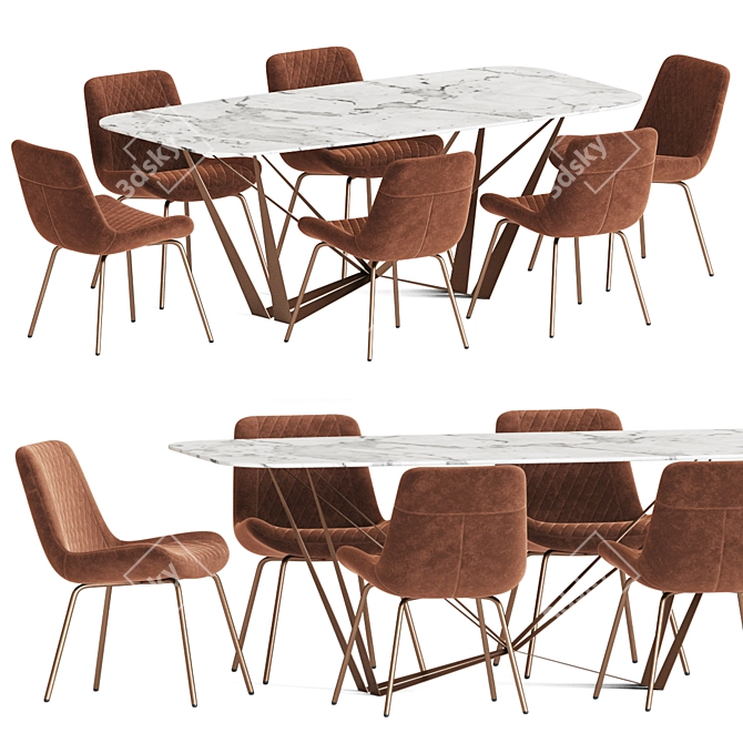 Modern Dining Set 136: Metal, Wood, and Velvet 3D model image 4