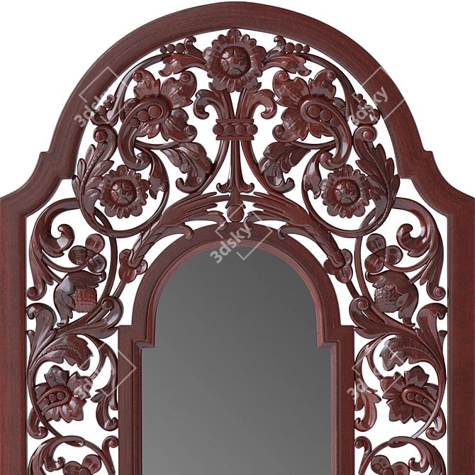 Elegant Carved Wood Mirror 3D model image 2