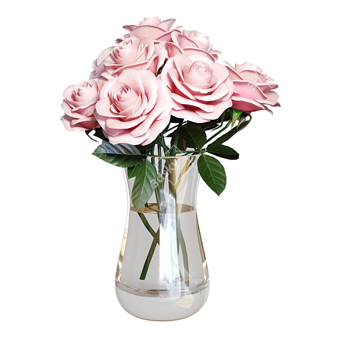 Elegant Pink Roses Bouquet 3D model image 7