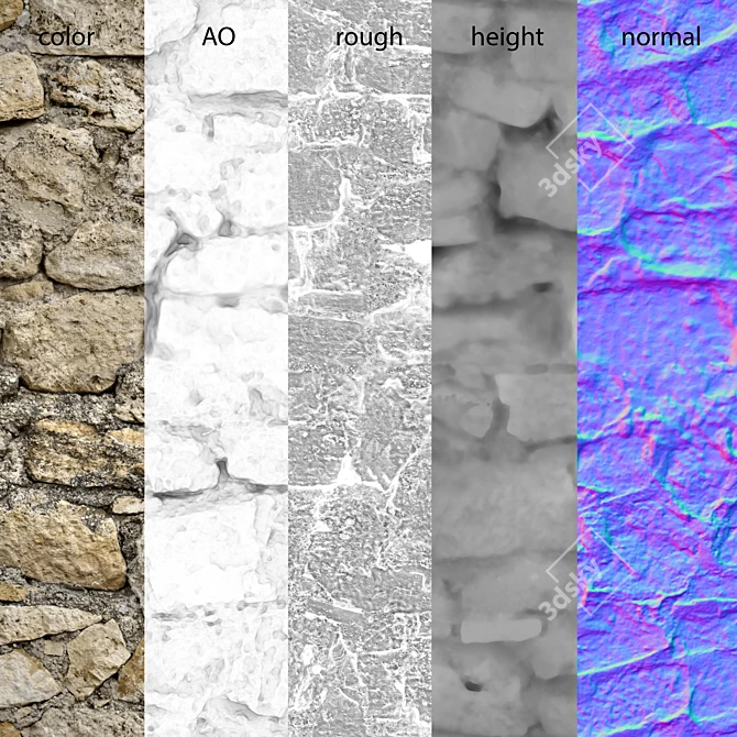 Vintage Metal Stone Wall Texture Kit 3D model image 2