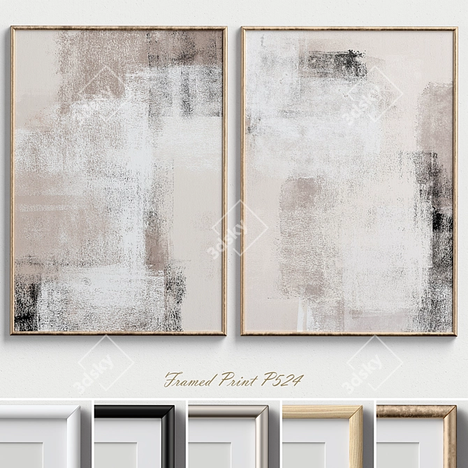 Boho Minimalist Framed Print Set 3D model image 5