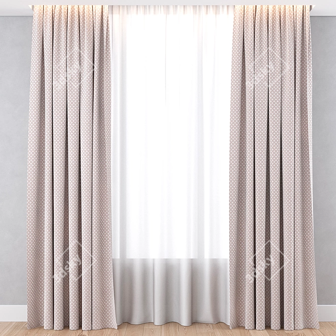 Modern Velvet Curtains with Pattern 3D model image 1
