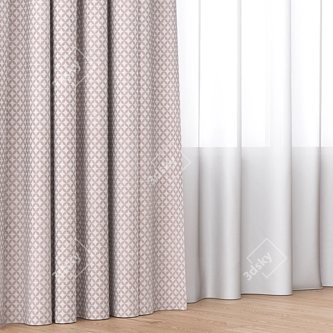 Modern Velvet Curtains with Pattern 3D model image 2