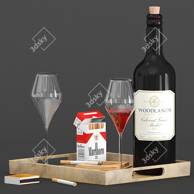 Vintage Wine and Cigarettes Set 3D model image 1