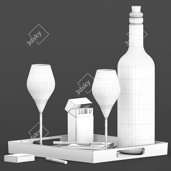 Vintage Wine and Cigarettes Set 3D model image 2