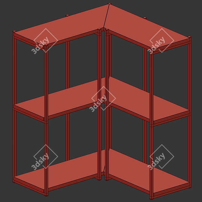 Elegant Oak and Metal Corner Shelf 3D model image 3