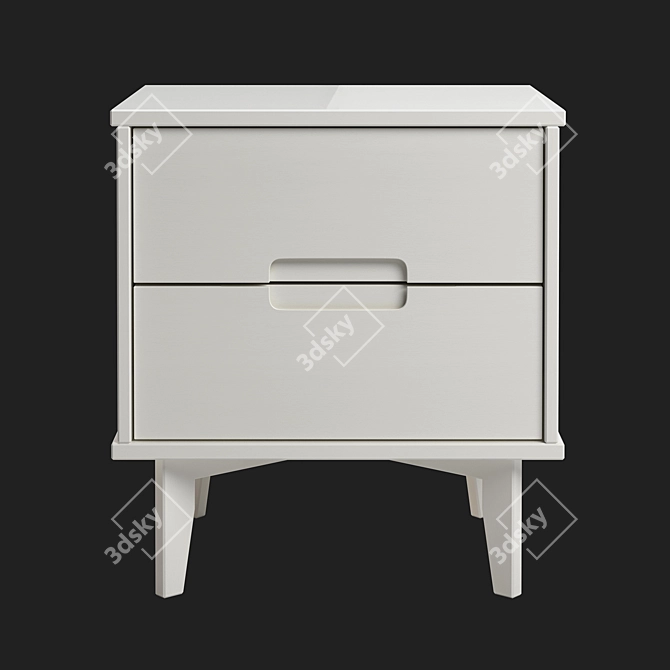 Modern Solid Wood Nightstand with 2 Drawers 3D model image 2