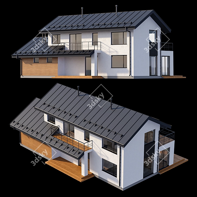 Modern Two-Storey Cottage with Click Seam Roof 3D model image 3