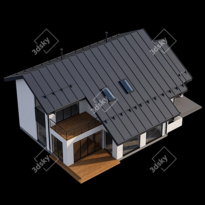 Modern Two-Storey Cottage with Click Seam Roof 3D model image 4