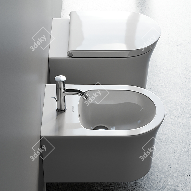 Duravit White Tulip Wall Hung WC & Bidet 3D model image 2