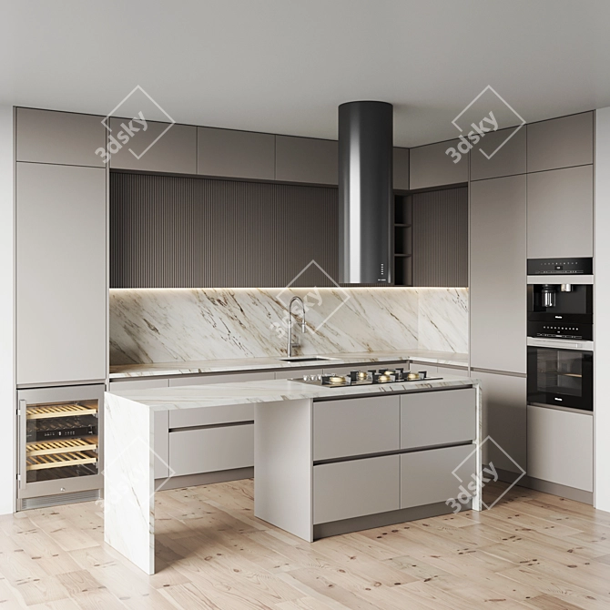 Modern Kitchen Set: Gas Hob, Oven, Coffee Machine, Wine Fridge & More 3D model image 1