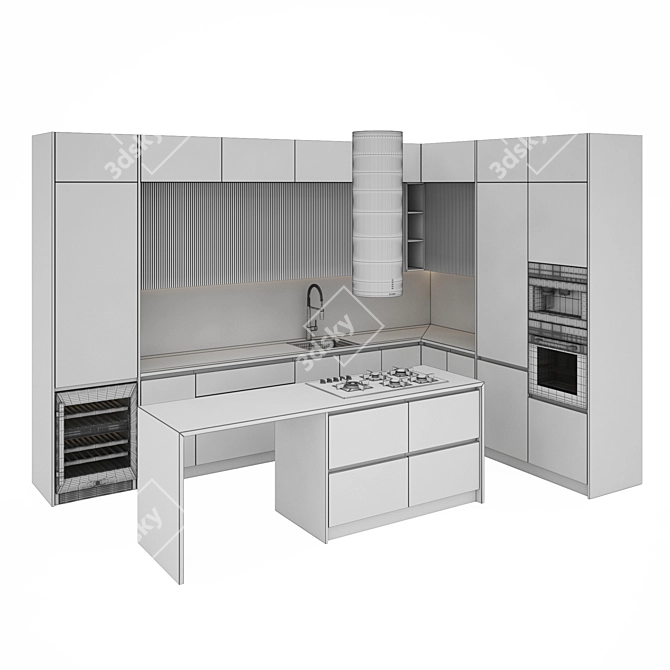 Modern Kitchen Set: Gas Hob, Oven, Coffee Machine, Wine Fridge & More 3D model image 7