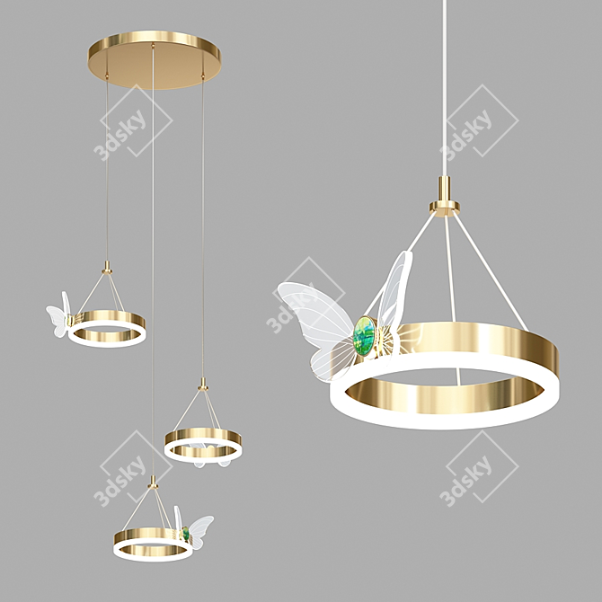 Golden LED Modern Butterfly Pendant 3D model image 1