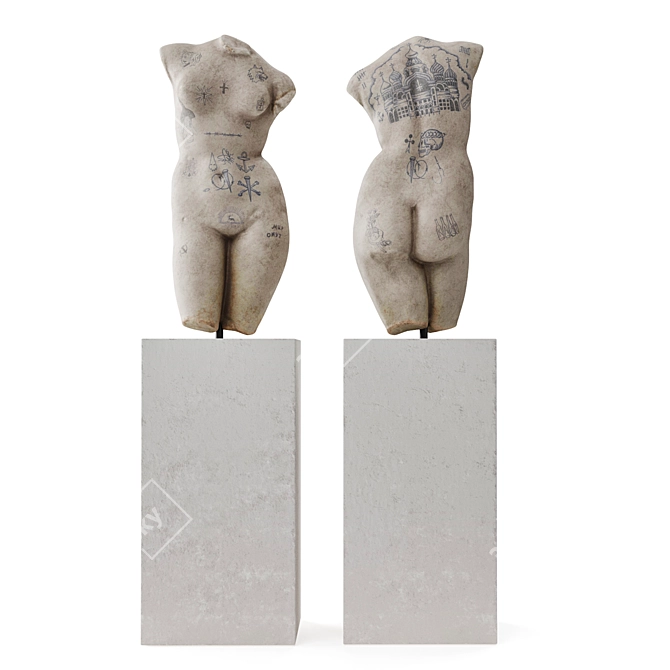 Venus Inked Torso Sculpture 3D model image 3