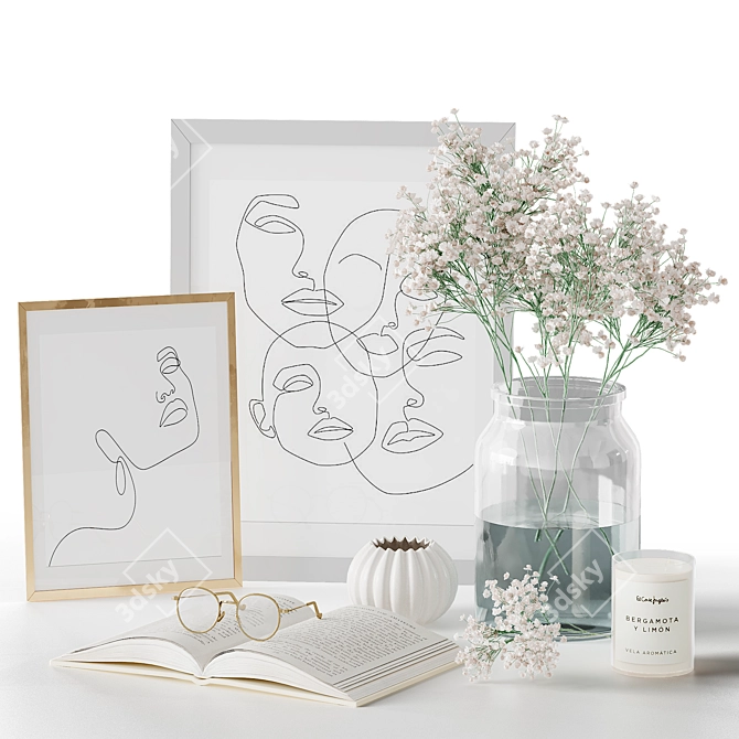 Ethereal Book & Gypsophila Set 3D model image 4