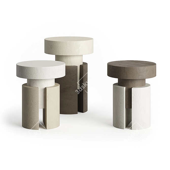 Elegant Tobias Stools: Concrete, Ebony 3D model image 5