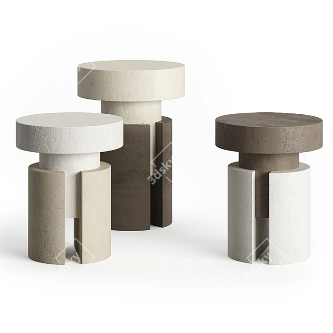 Elegant Tobias Stools: Concrete, Ebony 3D model image 6