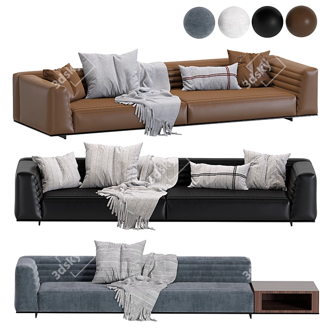 Modern Minotti Roger Sofa: Leather & Velvet 3D model image 1