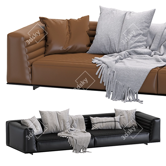Modern Minotti Roger Sofa: Leather & Velvet 3D model image 2