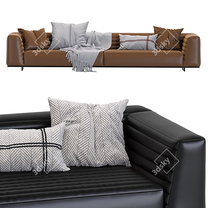 Modern Minotti Roger Sofa: Leather & Velvet 3D model image 4